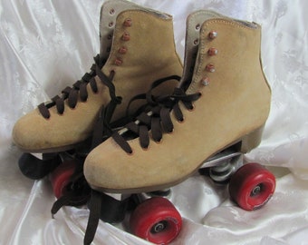 Vintage Pair of Sure Grip Leather Suede Roller Skates with Sure Grip Super X 3 Trucks and Sure Grip Wheels Size 5