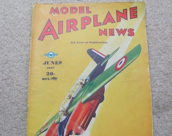 Noticias de aeromodelismo // Revista Vintage, junio de 1937 El caza Hanriot // Juguetes militares, kits, anuncios, motores, aviación, aviones de guerra