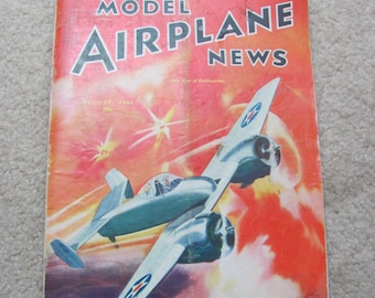 Noticias de modelos de aviones // Revista vintage Agosto de 1940 Grumman Skyrocket Fighter // Juguetes militares de guerra Kits Anuncios Motores Aviación