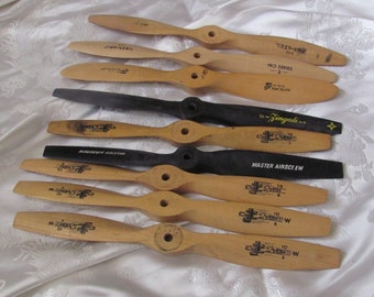 Lot of 9 Vintage Wood Model Airplane Propellers Assorted  10" Length Long Zinger Pro Rev Up