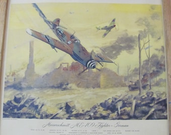 Charles Hubbell Vintage Military Aircraft Fighters Poster - Messerschmitt ME-109 German Fighter Litho Lithograph