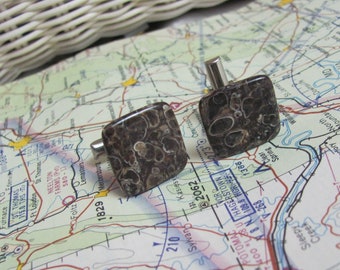 Beautiful Stone Marble Brown Cuff Link Set - Mens Suit Accessories Gift for Dad - My Shop has many Tie Pins Lapel Pins