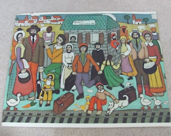 Elke Sommer 1968 Print Poster - 16&quot; x 20&quot;  Art of the Stars 1972 - Train Station Amish Scene Folk Art Colorful Lithograph