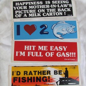 Bumpersticker sticker - circa 1985 // Full of Gas, Love 2 Fish, Milk Carton, Liever vissen // jouw keuze *Gratis verzending per brief*