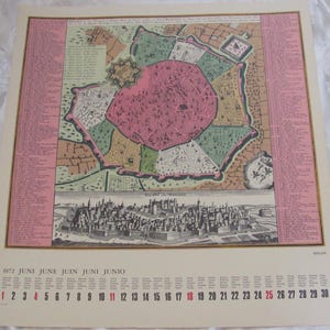 Vintage Historische Historische Karte Kalender Juni 1972 // 17 "x 18" Zum Einrahmen Wand Kunst Antike Karten Poster // MAILAND ITALIEN