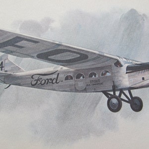 Plakat z nadrukiem linii lotniczych United Airlines – Ford 2-AT – litografia Galloway