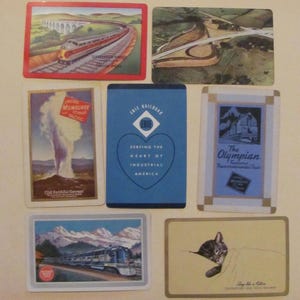 Lotto di 7 carte da gioco vintage souvenir ferroviarie ferroviarie // Single Swap Individual Mid Century Assortite *Spedizione gratuita con tariffa postale*