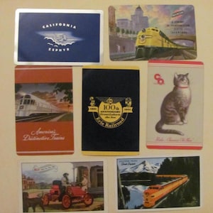 Lotto di 7 carte da gioco vintage souvenir ferroviarie ferroviarie // Single Swap Individual Mid Century Assortite *Spedizione gratuita con tariffa postale*