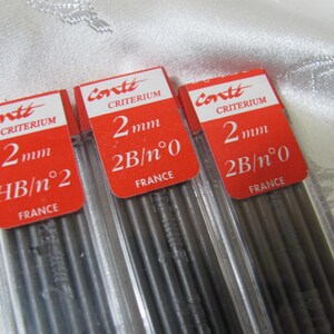 3 Vintage Conte Criterium Writing Leads in Original Boxes 2B HB // 12 in each Refills for Mechanical Pencil Plastic Case Made in France 2mm