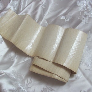May include: A rolled piece of off-white paper with a textured surface. The paper is folded and has a slightly crinkled appearance.