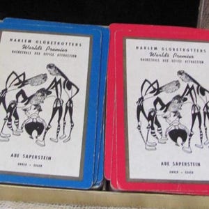 RARE Vintage Harlem Globetrotters // Carte da gioco Double Deck Box Complete Mid Century Abe Saperstein World's Premier Basketball