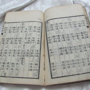 6 pagine da un antico libro giapponese asiatico 6" x 8,5" // Carta naturale Scrittura a blocchi di legno Calligrafia Antica *spedizione gratuita con tariffa postale*