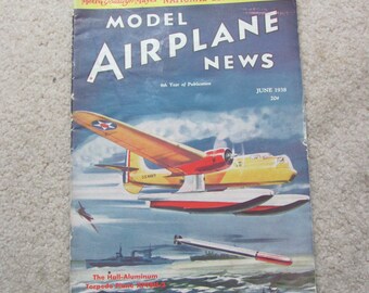 Noticias de aeromodelismo // Revista vintage de junio de 1938 Hall Aluminum Torpedo // Juguetes militares Kits Anuncios Motores Aviación Aviones de guerra