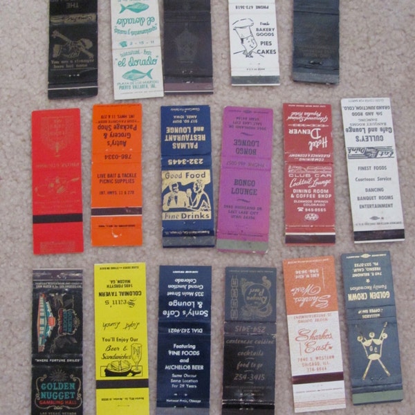 Lot of 17 Assorted Vintage Older Matchbook Matches Covers Advertising Mid Century Covers Only No Matches