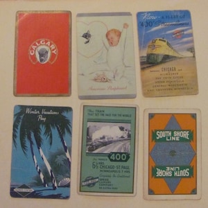 Lot de 6 cartes à jouer vintage de train de chemin de fer de chemin de fer de souvenir//échange unique individuel du milieu du siècle assorti * expédition au tarif lettre gratuite *