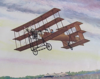 Vintage Early Century Airplane Poster Print - Charles Hubbell - The Avroplane 1909 Litho Lithograph