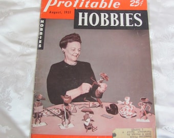 Profitable Hobbies Magazine August 1951 - Vintage Mid Century Retro Projects Crafts How To Build Create Sew Metalwork Models Hobbiest