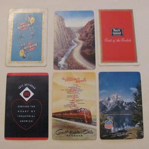 Lotto di 6 carte da gioco vintage souvenir ferroviarie ferroviarie // Single Swap Individual Mid Century Assorted *Spedizione gratuita con tariffa postale*