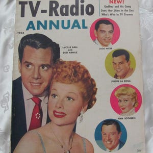 TV Radio Annual Magazine // 1954 - Vintage Mid Century Movie Star Actors Actress Lucille Ball Desi Arnaz I Love Lucy Advertisements