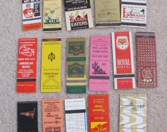 Lote de 16 cajas de cerillas vintage surtidas con publicidad de mediados de siglo. Sin cerillas.