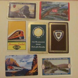 Lotto di 7 carte da gioco vintage souvenir ferroviarie ferroviarie // Single Swap Individual Mid Century Assortite *Spedizione gratuita con tariffa postale*