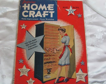 Home Craft  Magazine August Sept 1943 - Vintage Mid Century Retro Projects Crafts How To Build Create Sew Metalwork Furniture Building
