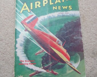 Noticias de aeromodelismo // Revista Vintage Abril 1938 Grumman Mid-Wing // Cazas militares Juguetes de guerra Kits Anuncios Motores Aviación