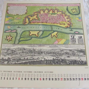Vintage Historische Historische Karte Kalender Oktober 1972 // 17" x 18" zum Einrahmen Wand Kunst Antike Karten Poster // MAINZ RHEIN