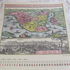 Vintage Historische Historische Karte Kalender April 1972 // 17 "x 18" Zum Einrahmen Wand Kunst Antike Karten Poster // KONSTANTINOPEL