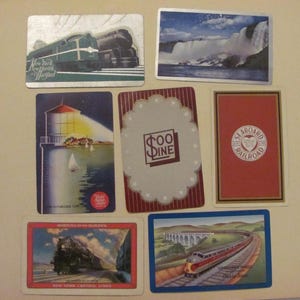Lotto di 7 carte da gioco vintage souvenir ferroviarie ferroviarie // Single Swap Individual Mid Century Assortite *Spedizione gratuita con tariffa postale*
