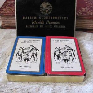RARE Vintage Harlem Globetrotters  //  Playing Cards Double Deck Box Complete Mid Century Abe Saperstein World&#39;s Premier Basketball