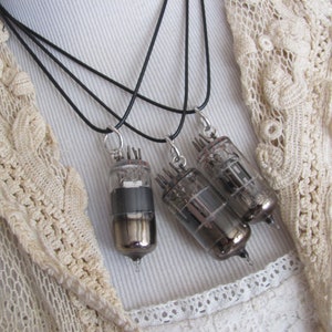 Vintage Radio TV Vacuum Tube Necklace // Black Cord 20&quot; or 17&quot; Adjustable Audio Television Guitar Amp Amplifier Audiophile Steampunk
