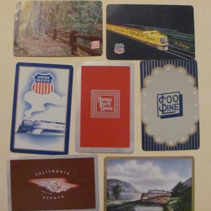 Lotto di 7 carte da gioco vintage souvenir ferroviarie ferroviarie // Single Swap Individual Mid Century Assortite *Spedizione gratuita con tariffa postale*