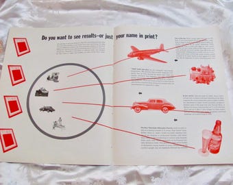 1940's Magazine Ad Print Poster // Mid Century Advertisements // 22" x 14" Double Sized Centerfold Ad for Ads