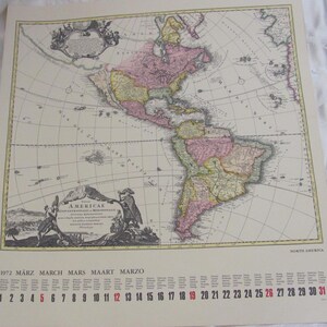 Calendrier de carte historique cartographique vintage de mars 1972/17 x 18 pouces pour encadrer l'impression d'affiches de cartes anciennes//AMÉRIQUE DU NORD