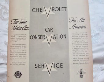 Chevrolet Service  // 1940's Magazine Ad Print Poster // Vintage Mid Century Advertisements Color Ads // 11" x 14"