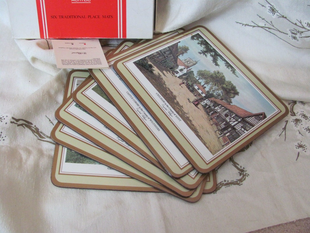 Set of 6 Pimpernel Place Mats English Villages Acrylic Vintage Coasters Barware in Original Box