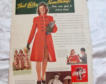 Coca Cola & Schenley // 1940's Magazine Ad Print Poster // Vintage Mid Century Advertisements Color Ads // 11" x 14"