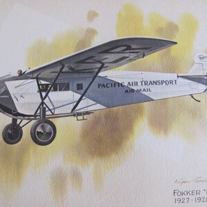 Plakat z nadrukiem linii lotniczych United Airlines – Fokker Universal 1927–1928 – litografia Galloway