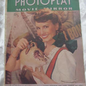 Photoplay Magazine // August 1943 - Vintage Mid Century Movie Star Actors Actress Advertisements // Janet Blair