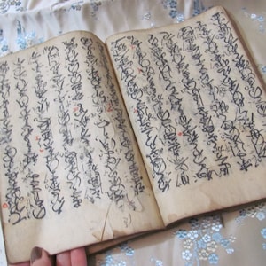 6 pagine scritte a mano da un antico libro mastro giapponese 6" x 8,5" // Calligrafia su carta di gelso Washi consumata *spedizione gratuita con tariffa postale*