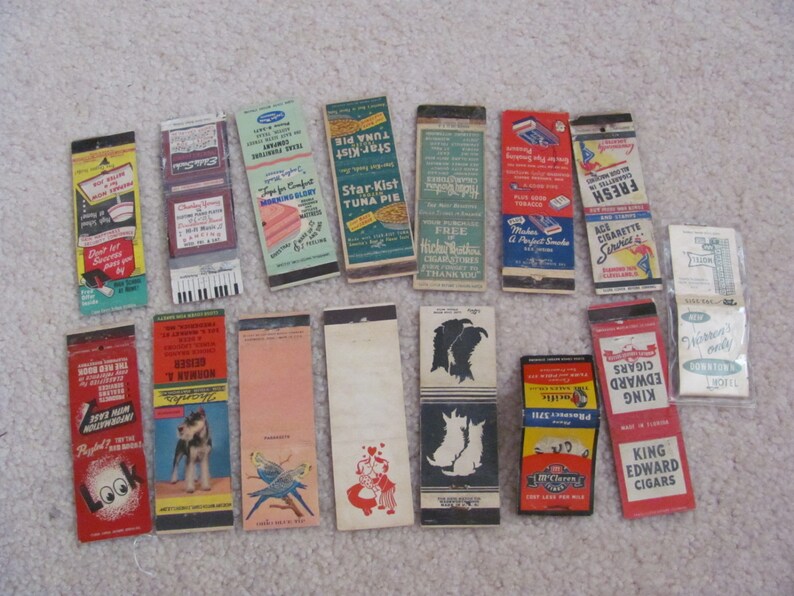 Lot of 15 Assorted Vintage Antique Older Matchbook Matches Etsy