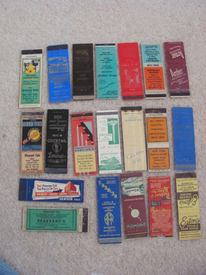 Lot of 20 Assorted Vintage Antique Older Matchbook Matches Etsy