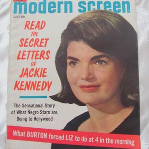 Modern Screen Magazine // July 1965 - Vintage Mid Century Movie Star Actors Actress Advertisements // Jackie Kennedy Liz Taylor