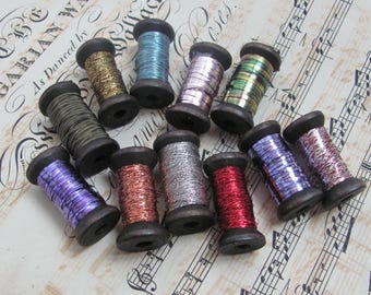 Assorted Small Spools of Antique French Metal Tinsel Thread // Fishing Gear Fly Tying Lure Making // Your choice of how many spools