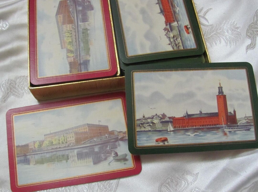 Vintage Spelkort Obergs 1956 Stockholm Playing Cards 2 Decks