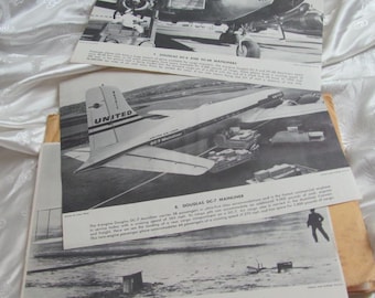 Conjunto de 15 aviones históricos antiguos de United Air Lines de 1903 a 1956, aviones de aerolíneas, aviones de línea DC7 de los hermanos Wright, impresiones fotográficas de mediados de siglo