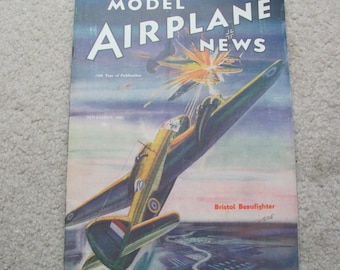 Noticias de aeromodelismo // Revista vintage de noviembre de 1941 Bristol Beaufighter // Cazas militares, juguetes de guerra, kits, anuncios, motores, aviación