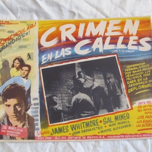 Vintage Spaans-Mexicaanse filmlobbykaartposter - Crimen en las Calles - Crime in the Street //originele bioscoopfilms