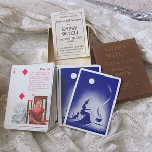 Cartas adivinatorias de la bruja gitana // Standard Card Co. // Juego completo con instrucciones, circa 1949, en muy buen estado
